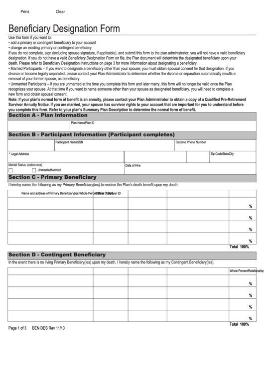 Fillable Beneficiary Designation Form Printable Pdf Download