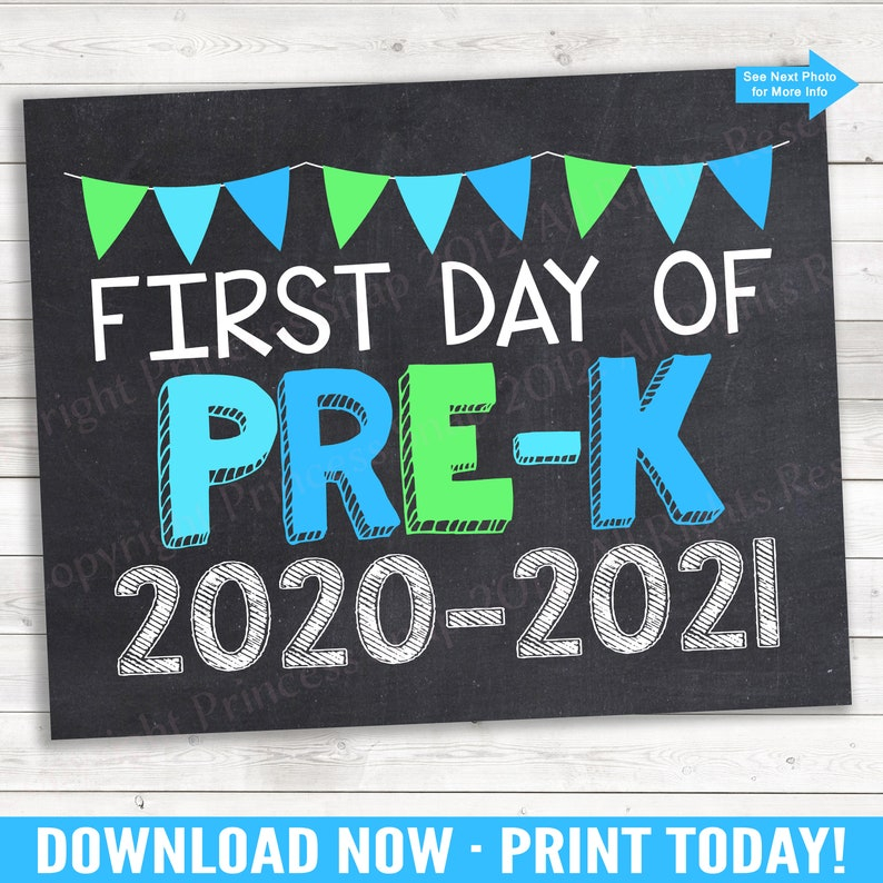 First Day Of Pre K 2020 2021 Photo Prop Blue And Green Etsy