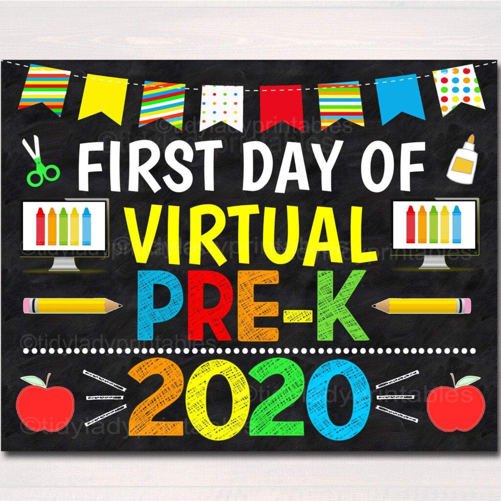 First Day Of Pre K 2020 Virtual Distance Online E learning Sign 