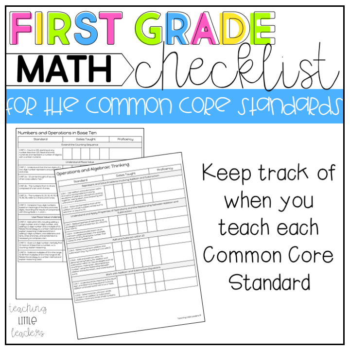 First Grade Math Checklist For The Common Core Standards First Grade 