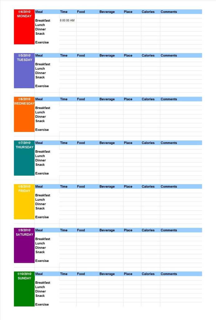 Food Tracking Spreadsheet For 40 Simple Food Diary Templates Food Log 