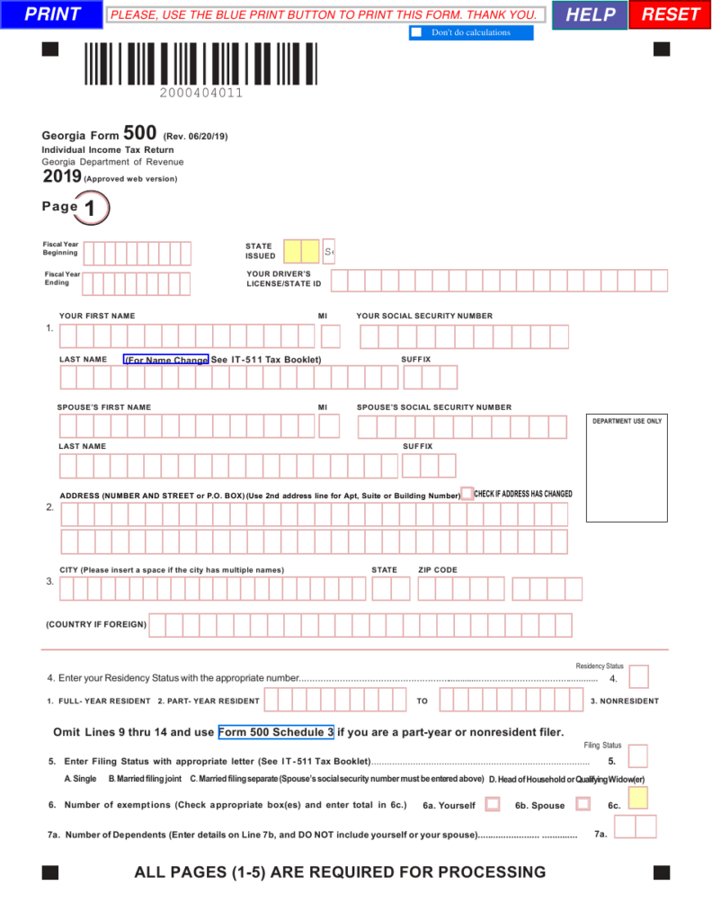 Form 500 Download Fillable PDF Or Fill Online Individual Income Tax 