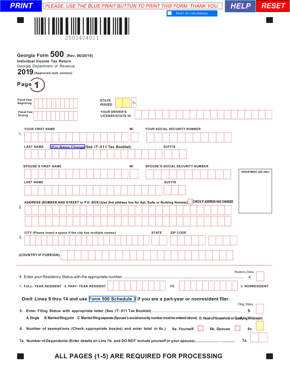 Form 500 Download Fillable PDF Or Fill Online Individual Income Tax 