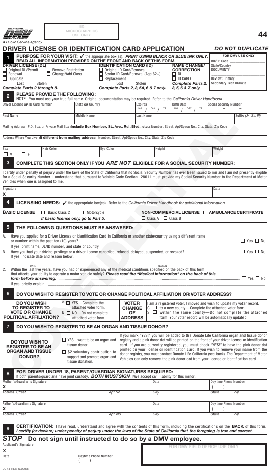 Form DL44 Download Printable PDF Or Fill Online Driver License Or