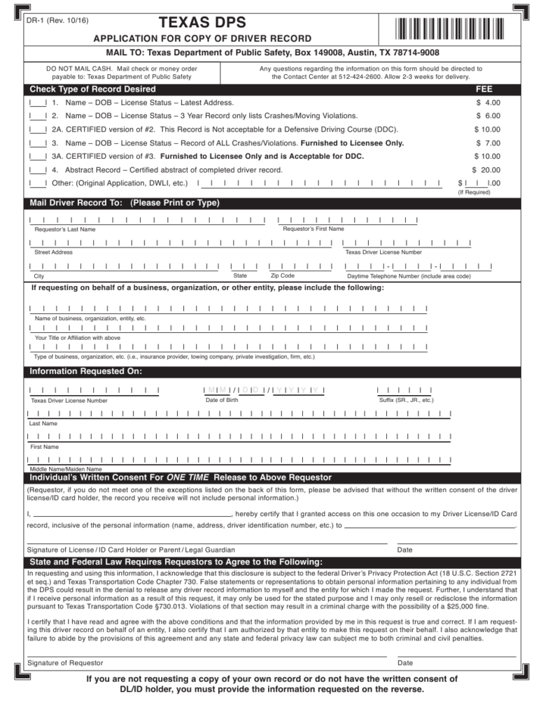 Form DR 1 Download Printable PDF Or Fill Online Application For Copy Of 