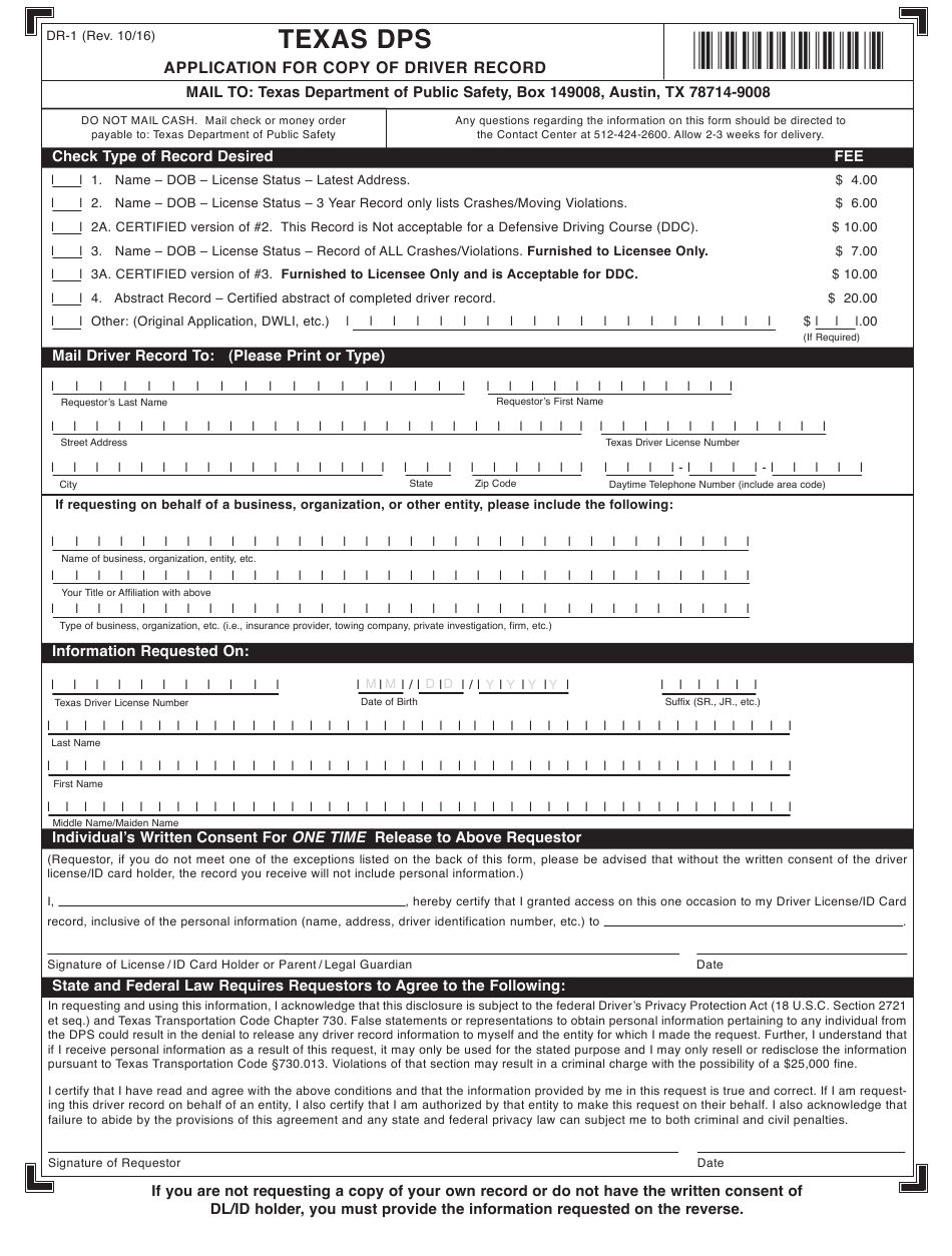 Form DR 1 Download Printable PDF Or Fill Online Application For Copy Of 
