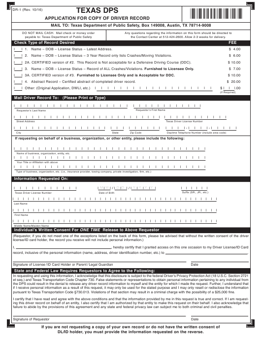 Form DR 1 Download Printable PDF Or Fill Online Application For Copy Of 