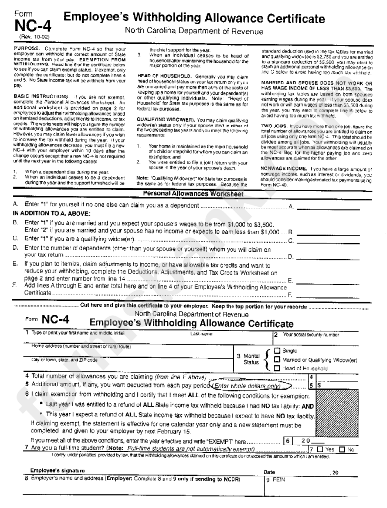 Nc 4 Form Printable