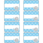 Free Baby Blue Dotted Pattern Elephant Name Tags Printable Treats