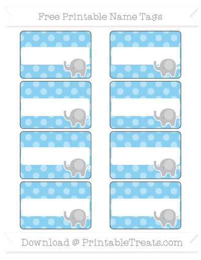 Free Baby Blue Dotted Pattern Elephant Name Tags Printable Treats