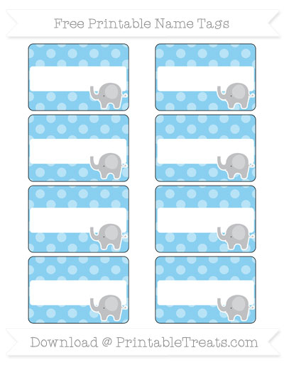 Free Baby Blue Dotted Pattern Elephant Name Tags Printable Treats