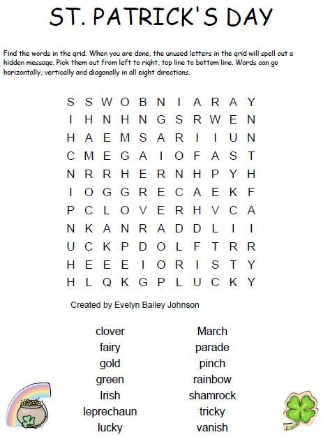 Free Large Print Crossword Puzzles For Seniors St Patrick s Day Words 