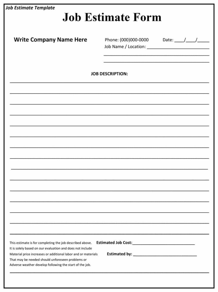 Free Printable Contractor Bid Forms Room Surf