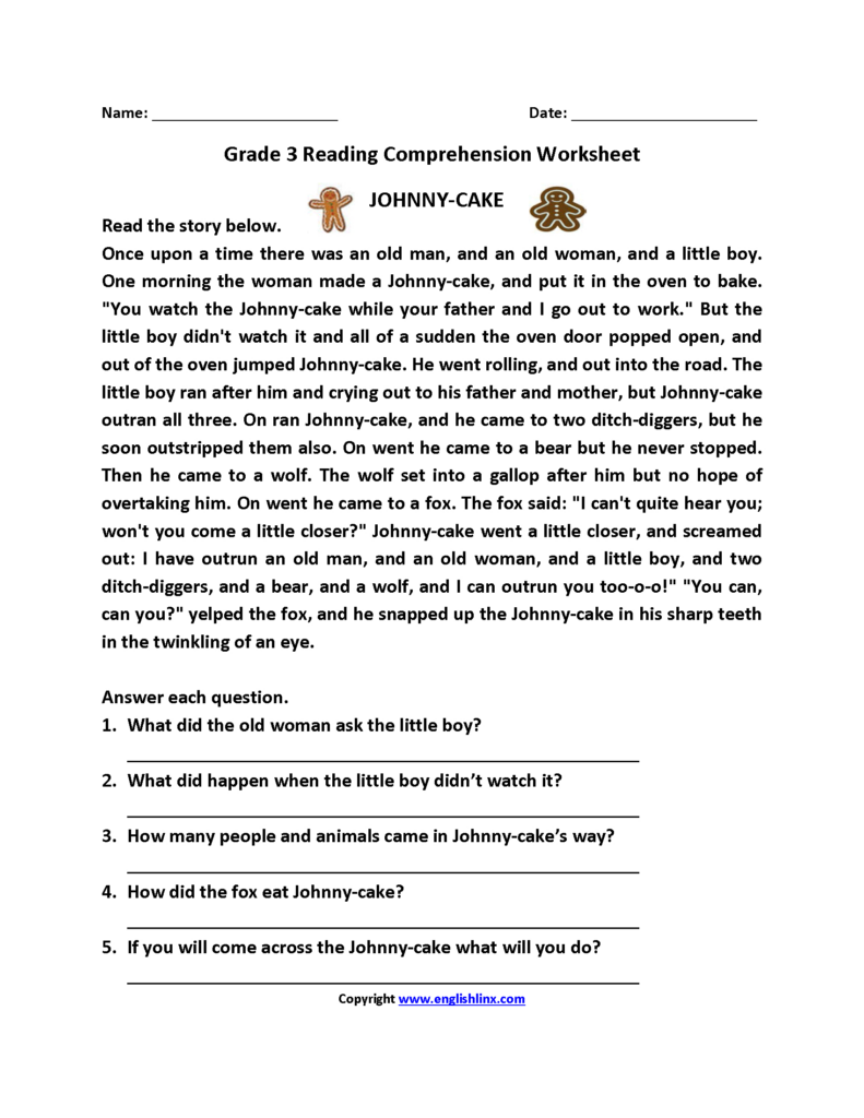 Free Printable Reading Comprehension Worksheets For 3Rd Grade Free 