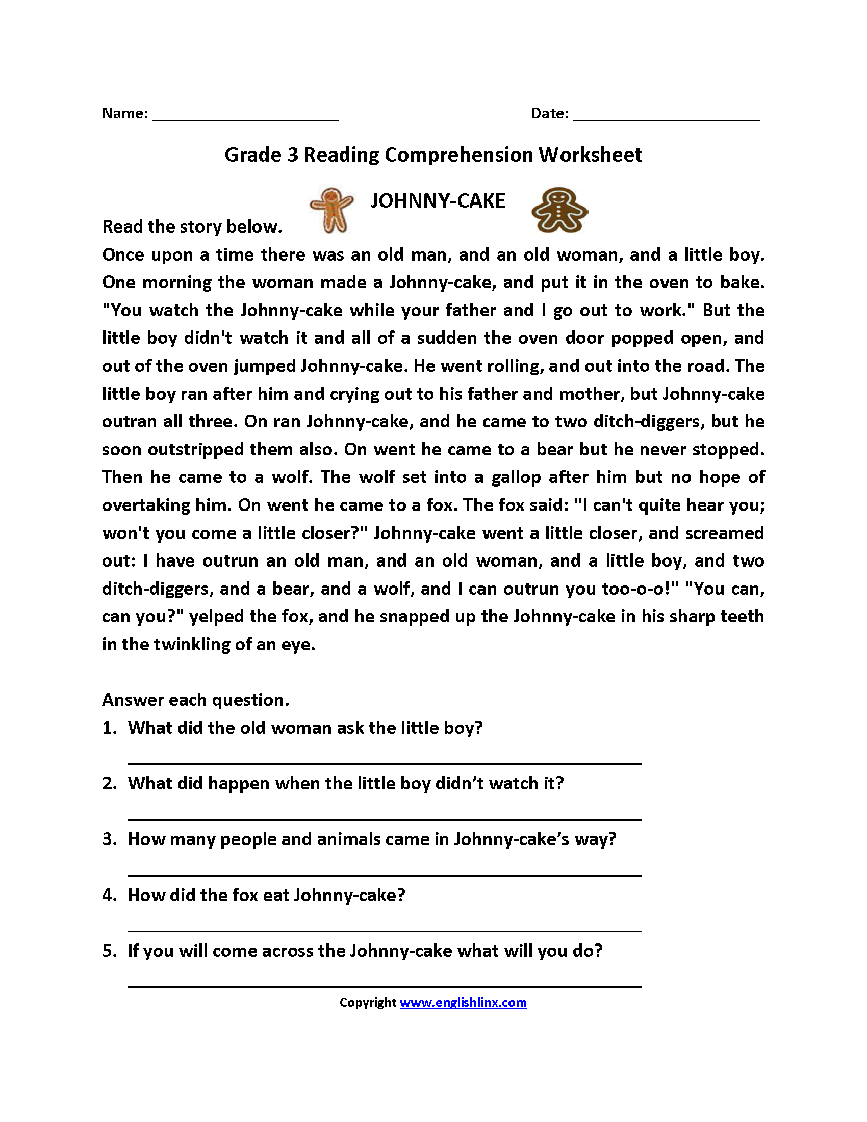 Free Printable Reading Comprehension Worksheets For 3Rd Grade Free