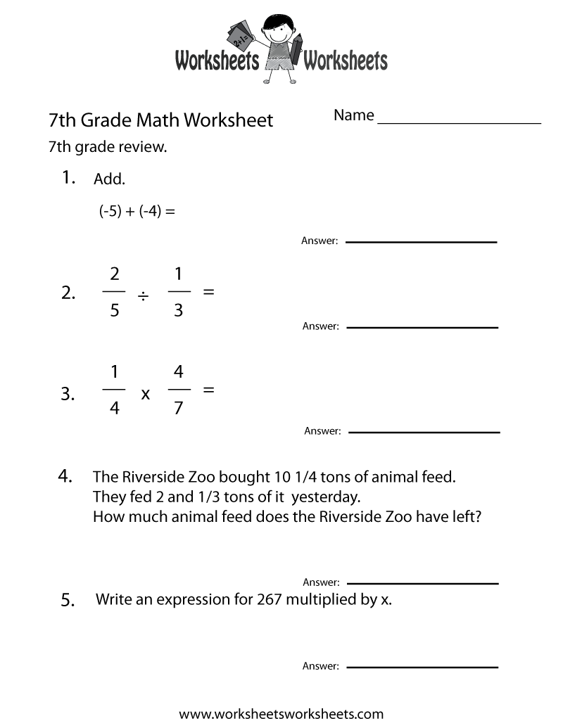 Free Printable Seventh Grade Math Practice Worksheet