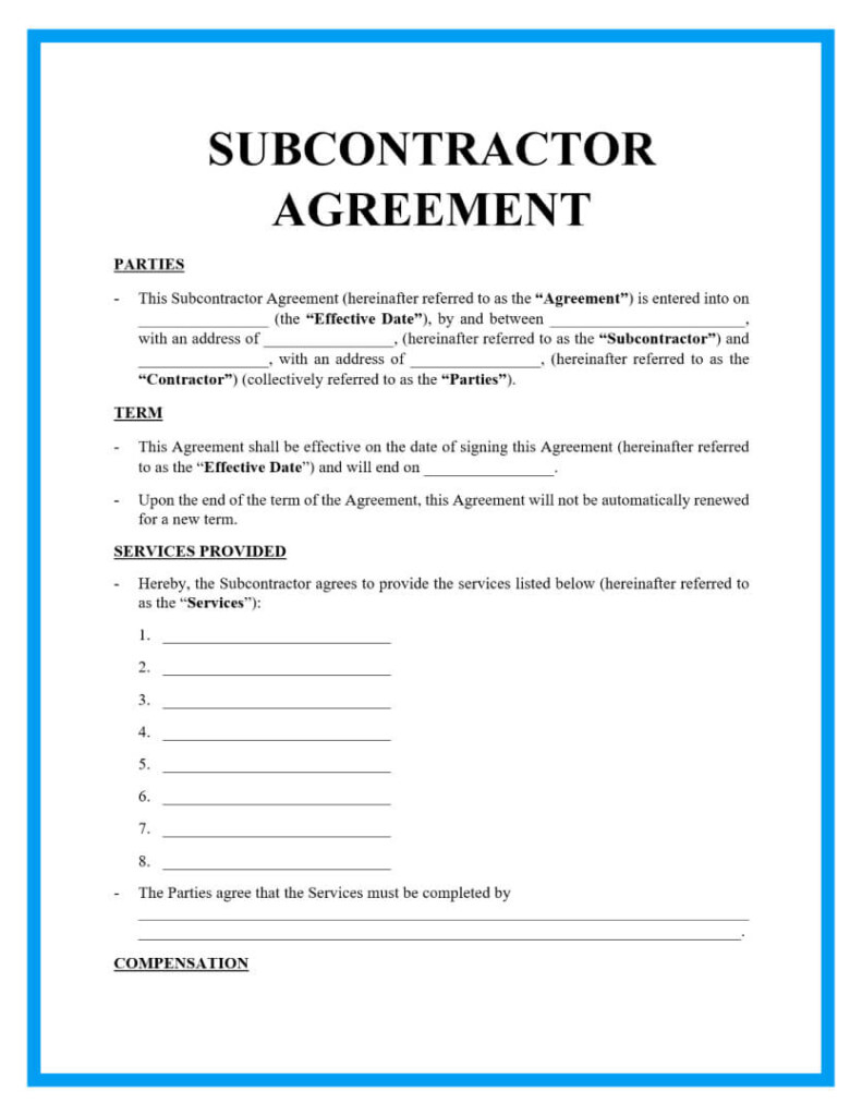 Free Subcontrator Agreement Template For Download
