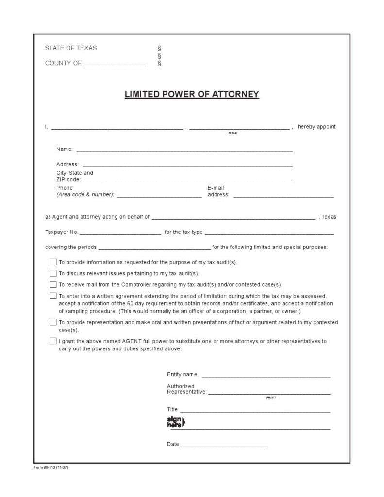 Free Texas Limited Power Of Attorney Form For Tax Audits Adobe PDF Word