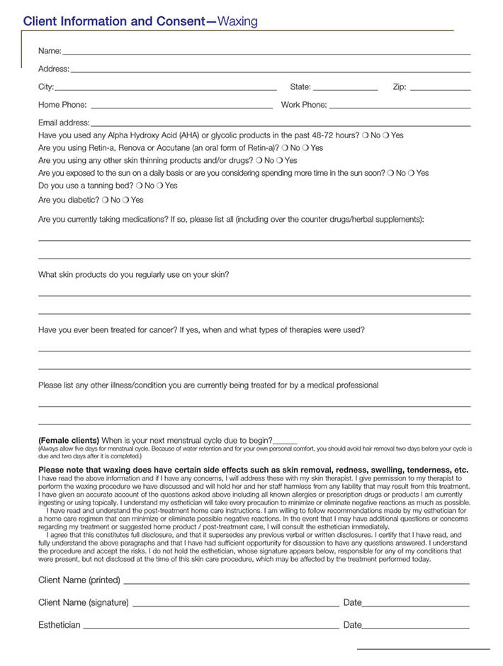 Free Waxing Consent Forms Templates Word PDF 