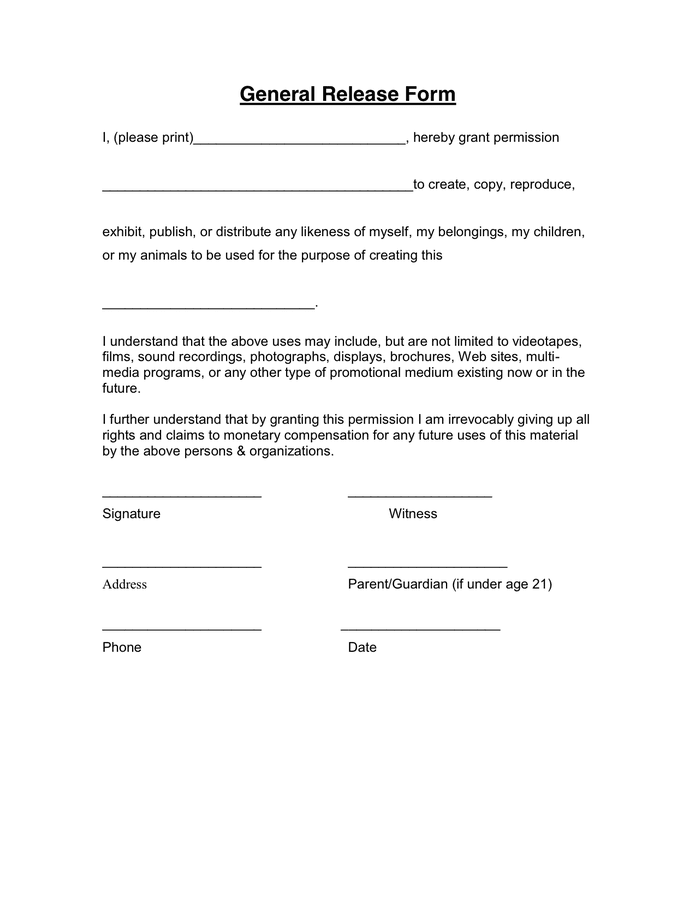 Printable Release Forms - NewFreePrintable.net