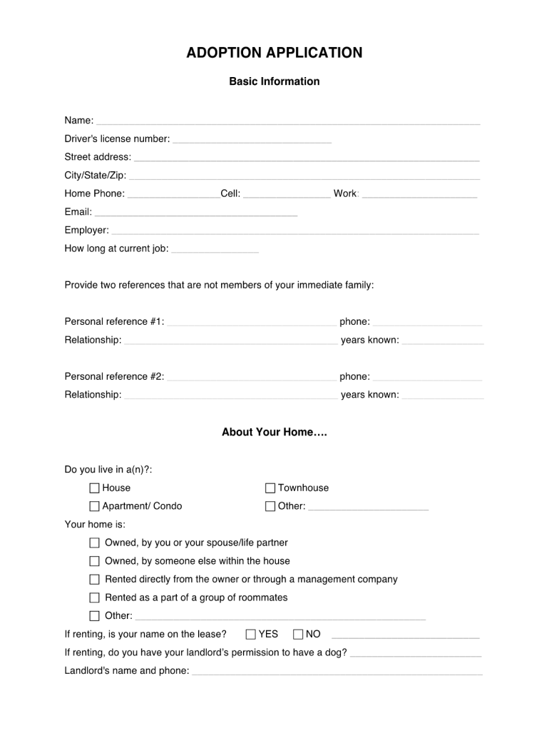 Generic Pet Adoption Form 2020 Fill And Sign Printable Template 
