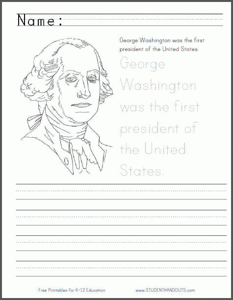 George Washington Coloring Page With Handwriting Practice Student 