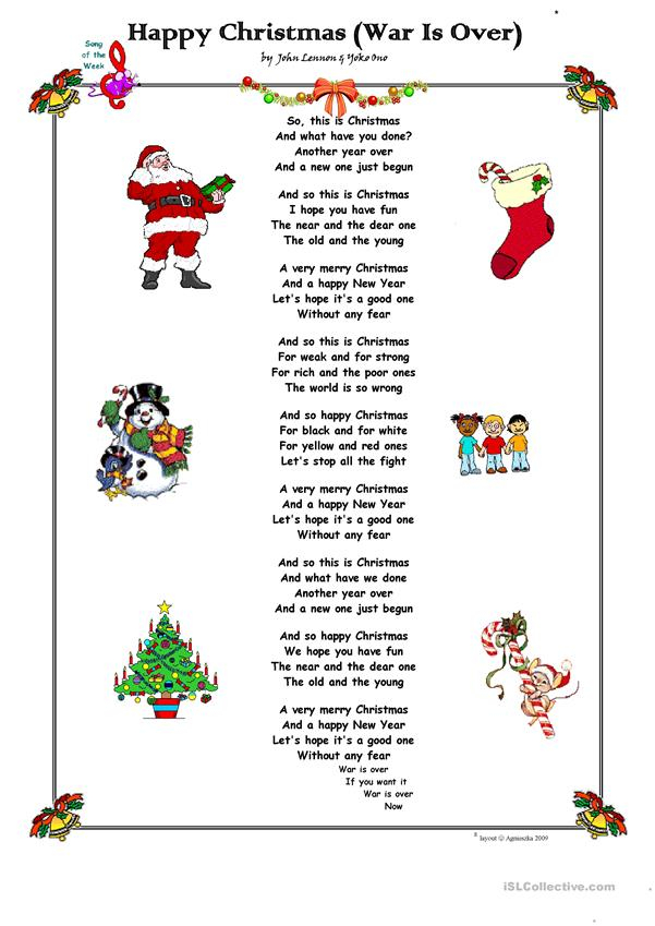 Happy Christmas War Is Over By John Lennon Worksheet Free ESL 