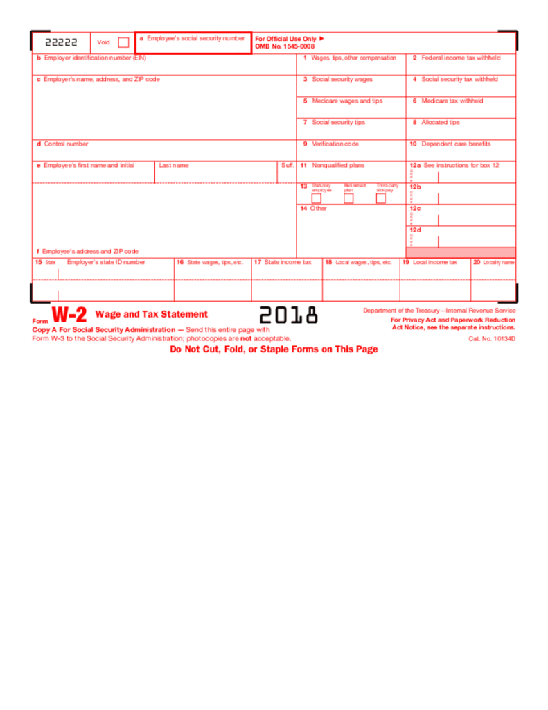 IRS W 2 Tax Form Free Printable Fillable Online Blank For 2018 