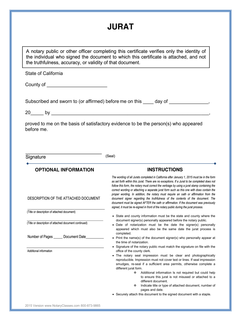 Jurat Form California 2020 Fill Online Printable Fillable Blank 