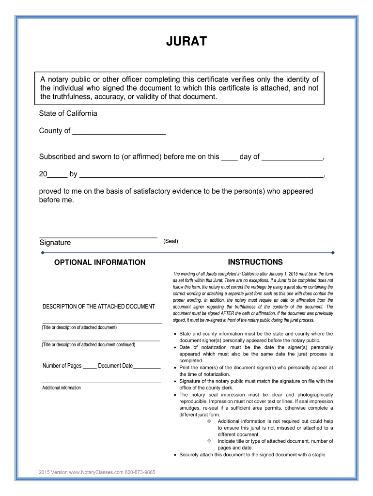 Jurat Form California 2020 Fill Online Printable Fillable Blank