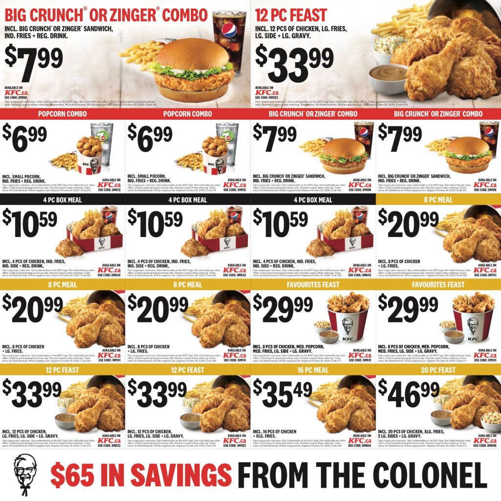 KFC Canada Mailer Coupons Alberta Lethbridge Until October 20 2020