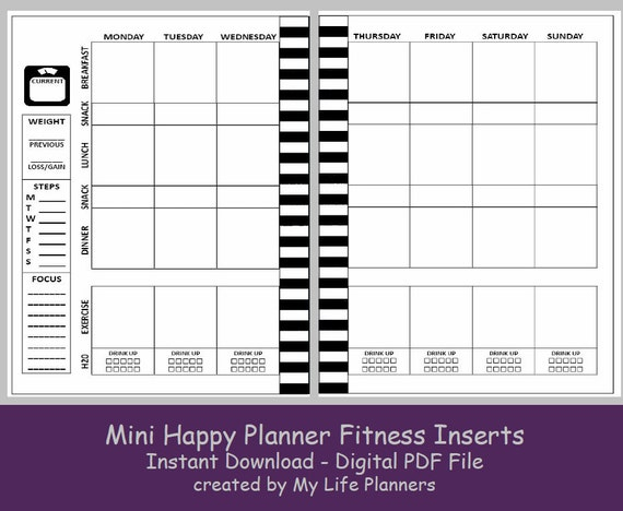 Mini Fitness Happy Planner Inserts Printable Happy Planner