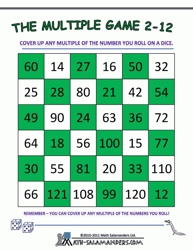 Multiples Dice Game Math Games Math Multiplication Games Math 