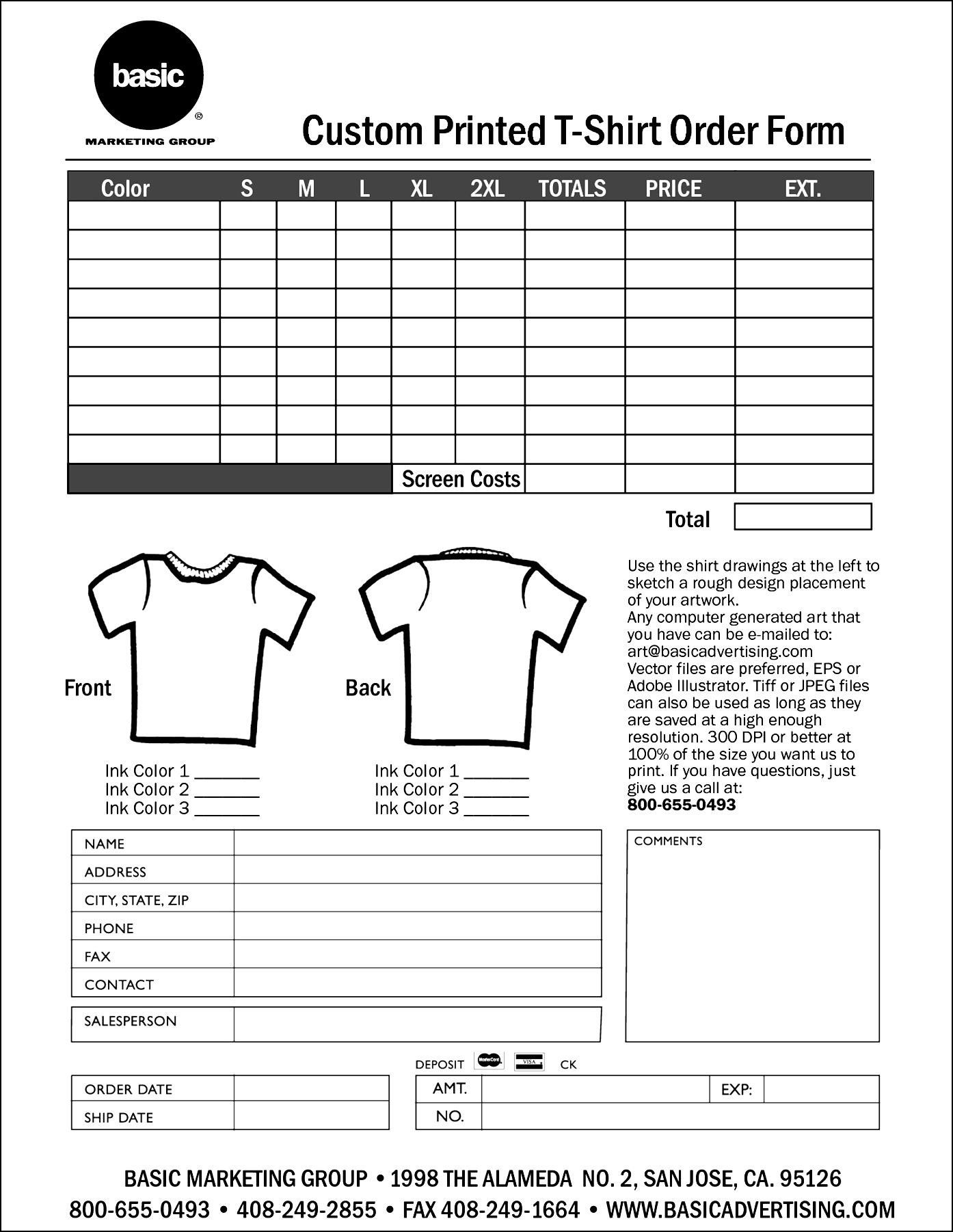 Personalized T Shirt Order Form Template Order Form Template Free 