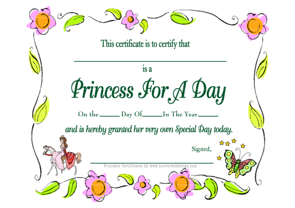 Princess For A Day Printable Certificate Gift Certificate Template 