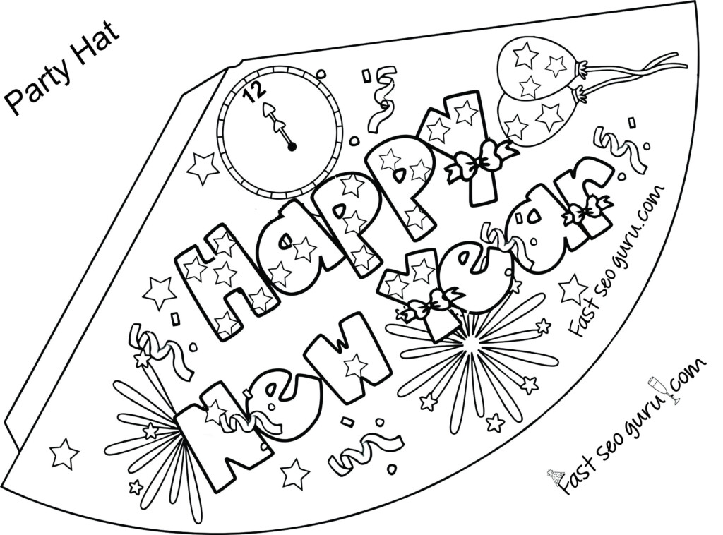 Print Out Happy New Year Party Hat Coloring For Kids New Year 