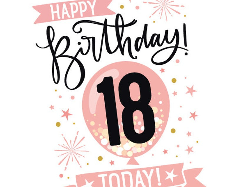 Printable 18th Birthday Card In Pink Happy Birthday 18 Etsy