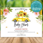 Printable Blue Floral Drive By Baby Shower Parade Invitation Bobotemp