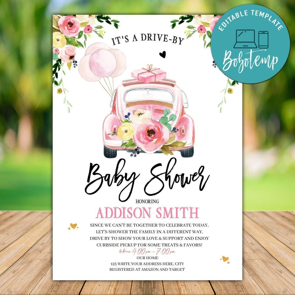 Printable Drive By Social Distancing Baby Shower Invitation DIY Bobotemp