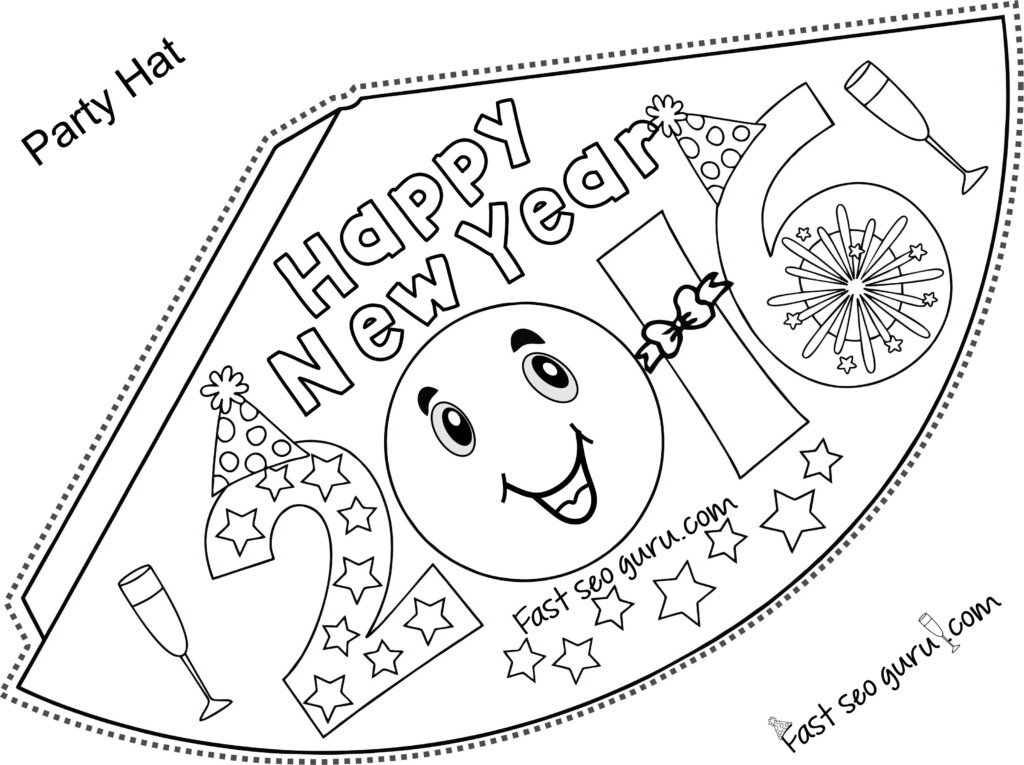 Printable Happy New Year Party Hats Coloring For Kids Kids Printable 
