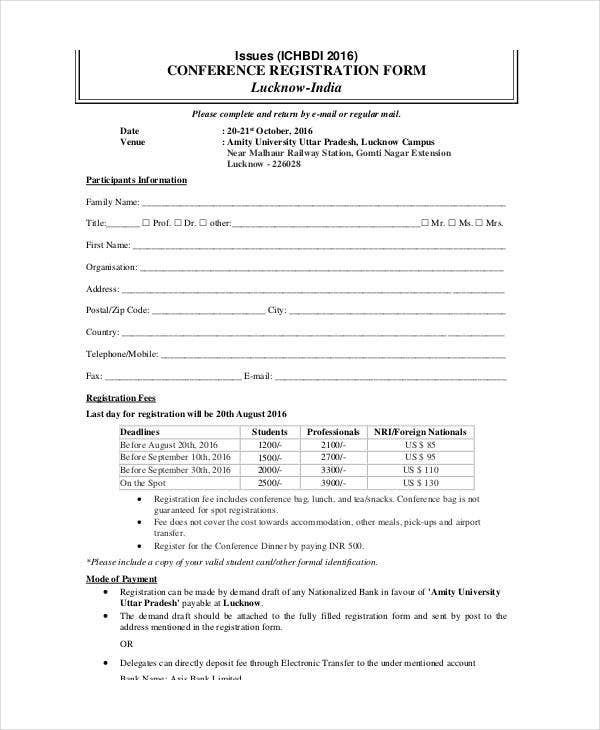 Printable Registration Form Templates 9 Free PDF Documents Download