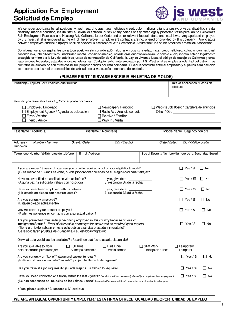 Printable Spanish Job Application Form Fill Out And Sign Printable 