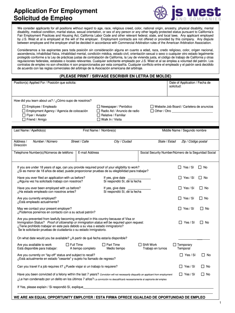 Printable Spanish Job Application Form Fill Out And Sign Printable