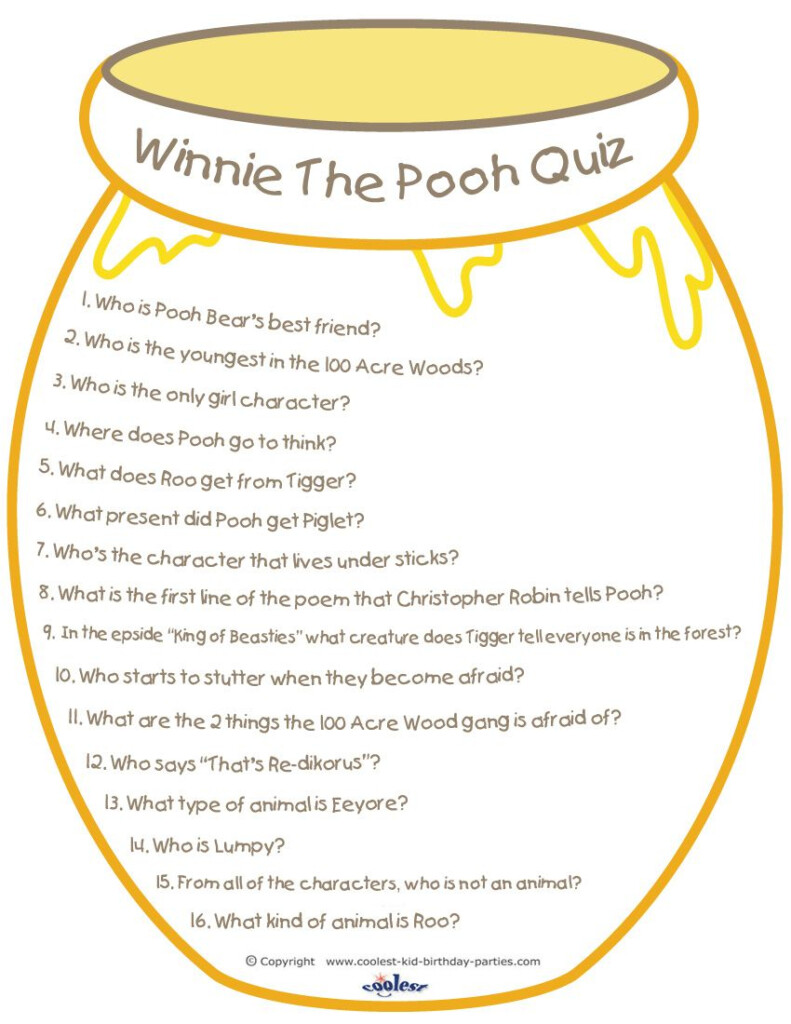 Printable Winnie The Pooh Quiz Baby Bear Baby Shower Disney Baby 