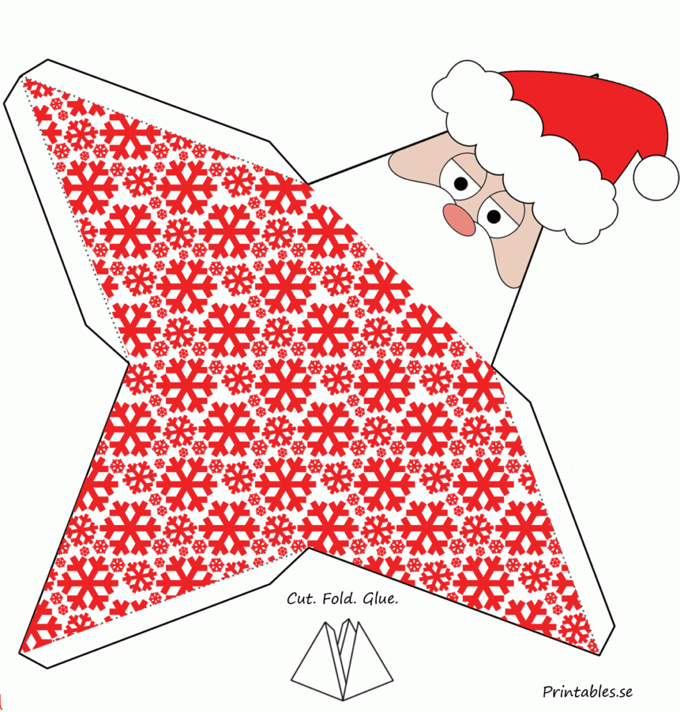 Pyramid Gift Box With Santa Claus And Red Snowflakes free Printable 