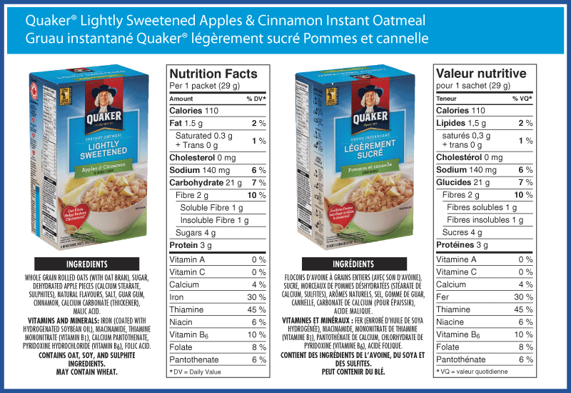 Quaker Oats Nutrition Label Top Label Maker
