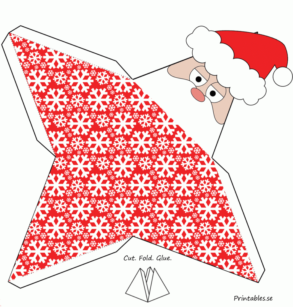 Red Pyramid Gift Box With Santa Claus And White Snowflakes free Printable 