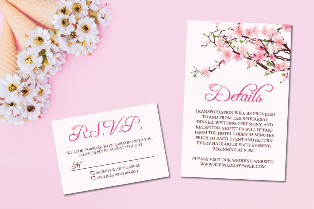 Set Of 4 Printable Cherry Blossom Wedding Invitation E Card Etsy 