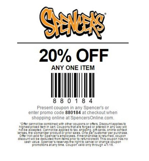 Spencer s Gag Gift Store 20 Off Printable Coupon