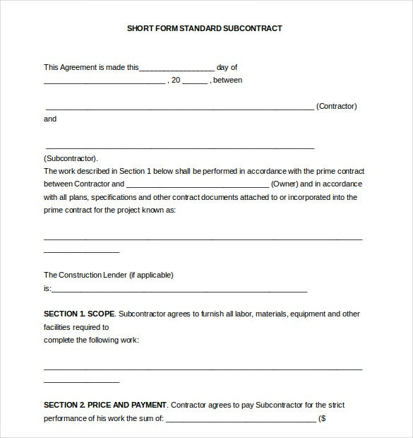 Subcontractor Agreement Template 10 Free Word PDF Document Download 